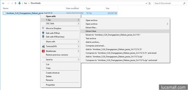 "Extract Armbian with 7-zip"