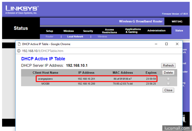 "DHCP lease table"