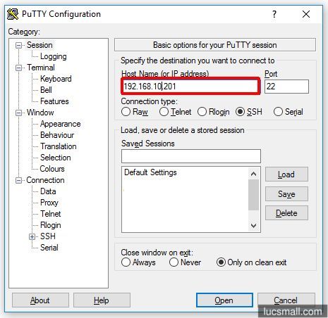 "PuTTY configuration for SSH"