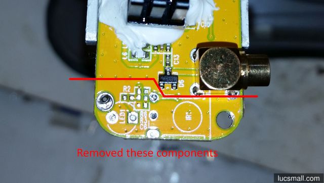 "Dongle with IR, LED and support components removed"